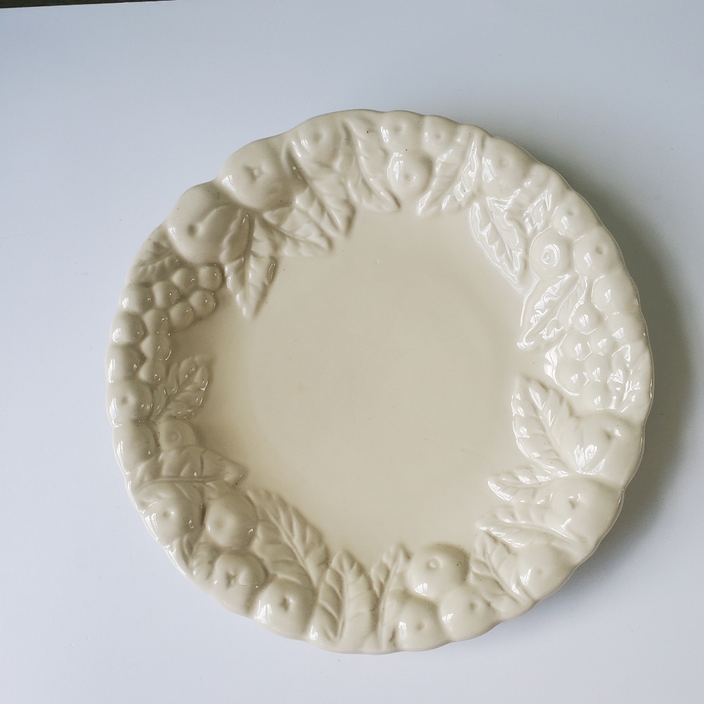Claire Burke Pottery Raised Fruit Design Cream Bowl Serving Dish 10.25"